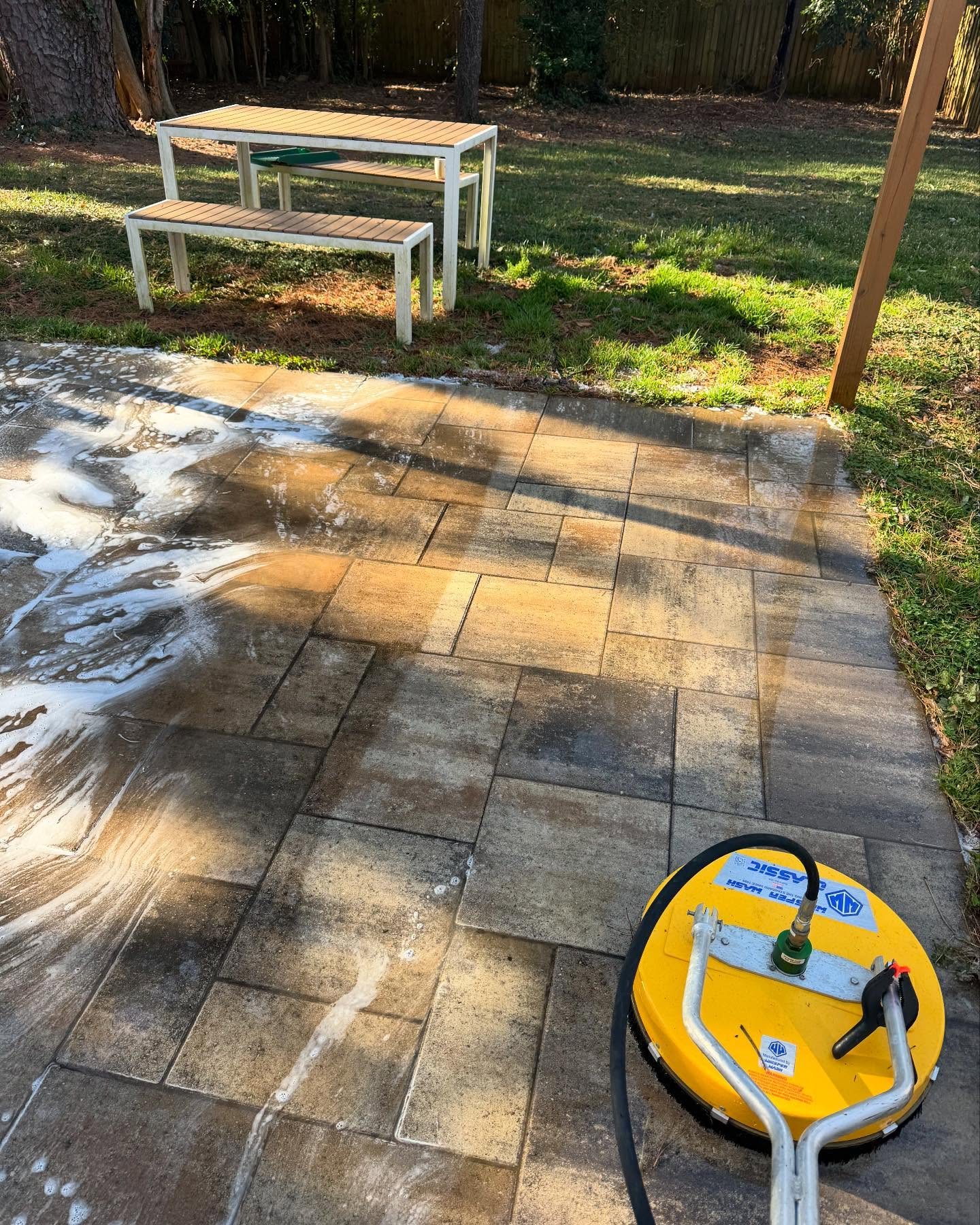 Paver patio cleaned in a Lincoln County NC backyard